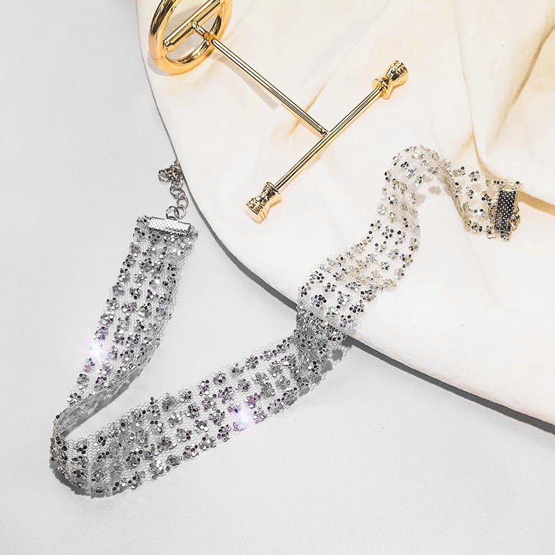 Thời trang vàng sequined bạc Colar Choker Necklace