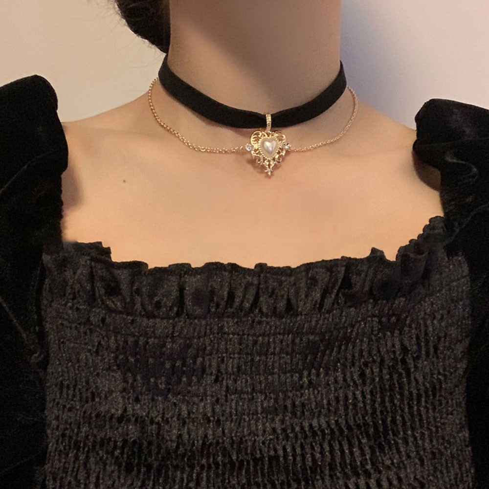 Vòng cổ choker vải nỉ mặt trái tim phong cách retro