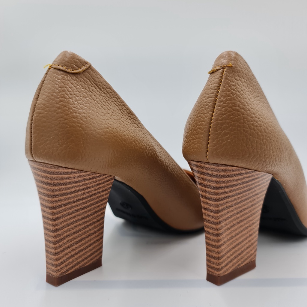 Giày cao gót nữ 7p da bò thật đế cao LUNASHOES 9017 giầy mũi tròn đế vuông guốc màu đỏ kem đen nâu trắng bảo hành 2 năm