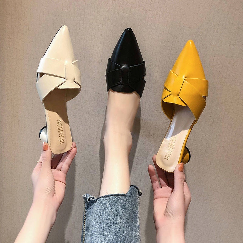 Giày Muller Da Mềm Gót Dày Mũi Nhọn Thời Trang Hè Thu Sành Điệu