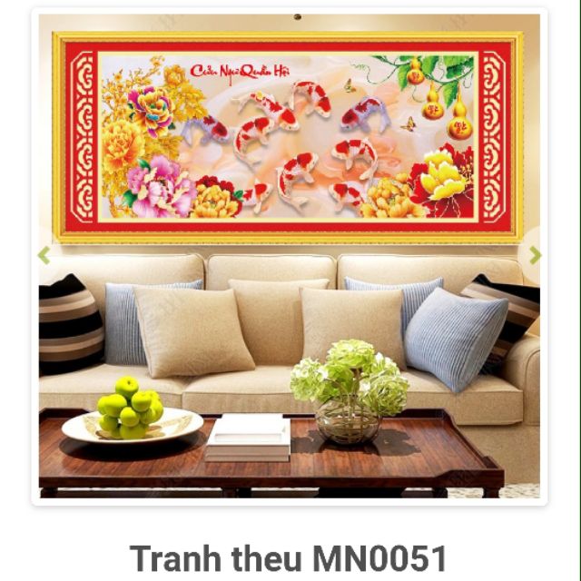 Tranh thêu kín toàn bộ cửu ngư quần hội mn0051(150*65) mn0052 (197*85)