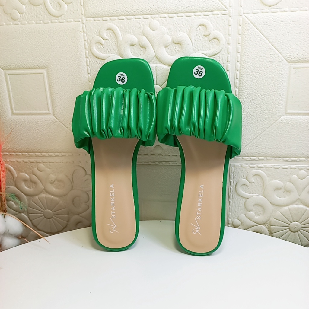 Dép nữ đế vuông cao 3cm quai ngang nhún bèo xinh xắn 4 màu đen trắng xanh hồng Minhtuyetshoes