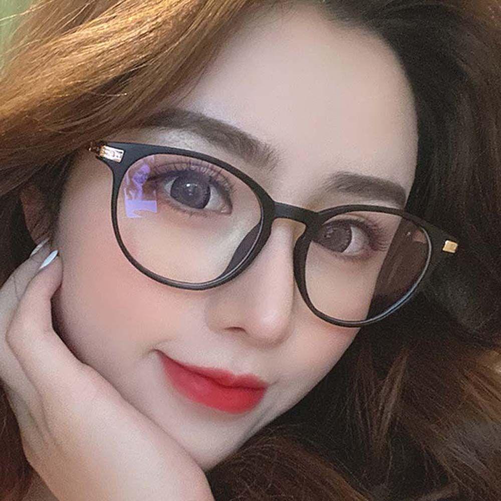 Mắt Kính Chống Bức Xạ Tròng Tròn Màu Đen Ngà Phong Cách Hàn Quốc Cho Nam Và Nữ