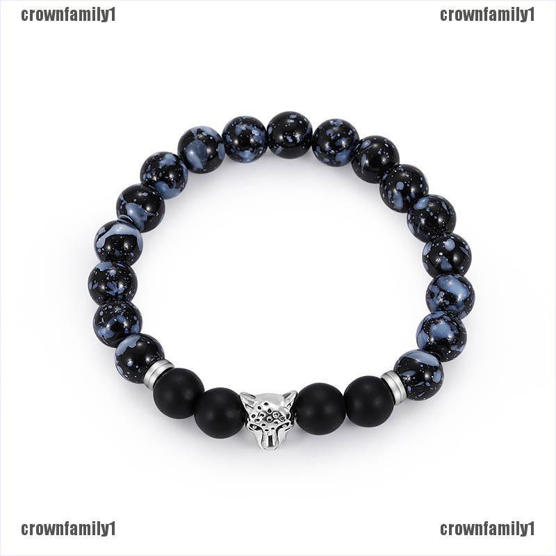 Vòng Tay Chuỗi Hạt Đen Khắc Mã Não Và Da Báo