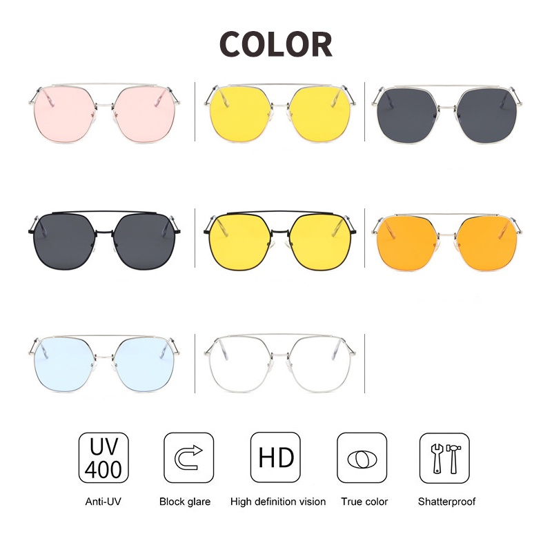 (KIQI-FASHION) COD Kính Mát Gọng Vuông Kim Loại Chống Tia Uv400 Thời Trang Chất Lượng Cao