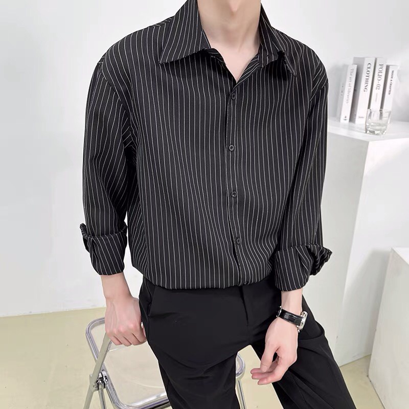 Áo sơ mi Gman kẻ sọc nam, vải lụa cao cấp thái chống nhăn cao cấp, dáng ôm body, trẻ trung cá tính