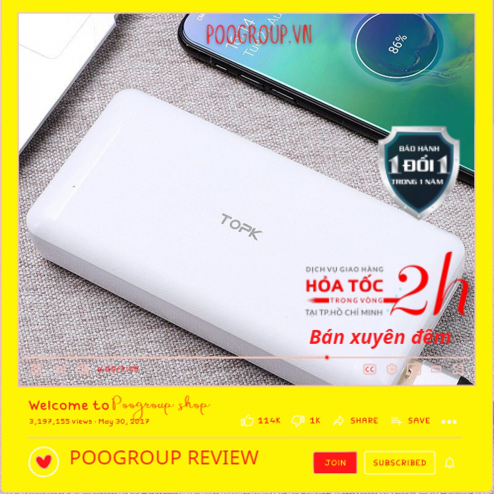 <Chính Hãng. BH 1 năm>Pin Sạc Dự Phòng TOPK I2009 20000mAh Cổng USB Kép Thiết Kế dùng được Cho Xiaomi Samsung iPhone