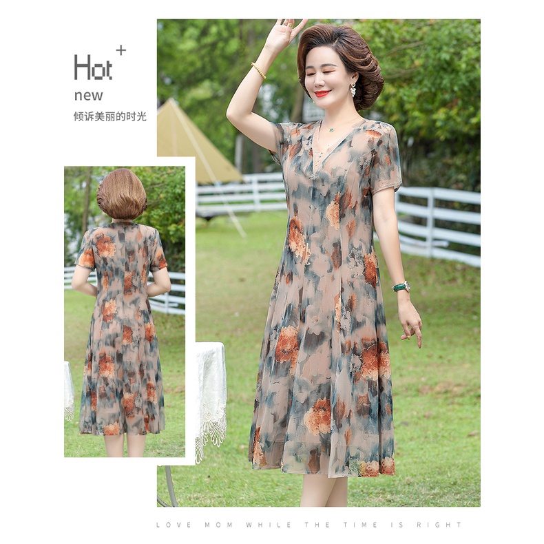 Đầm Ngắn Tay Phong Cách Phương Tây Thời Trang Mùa Hè Cho Phụ Nữ Trung Niên đầm ngắn đầm nữ 40 tuổi bigsize trung niên thời trang  đầm dự tiệc  đầm trung niên dáng dài  váy xoè trung niên đầm trung niên trẻ trung