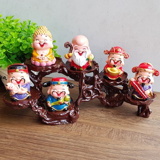 Bộ tượng Ngũ Phúc kèm đế ngang 6 ô + tượng Phật Tổ 6cm