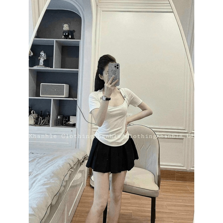 (Mẫu Mới) Áo ZIP Cộc Cổ Vuông Khuy Vai Siêu Tôn Dáng UP HHP