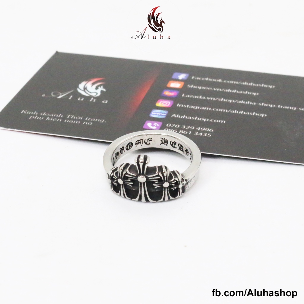 Nhẫn Titan không rỉ Chrome Heart tinh xảo họa tiết King Cross dáng mảnh nhẹ Unisex nam nữ đều đeo được - R098 - Aluha