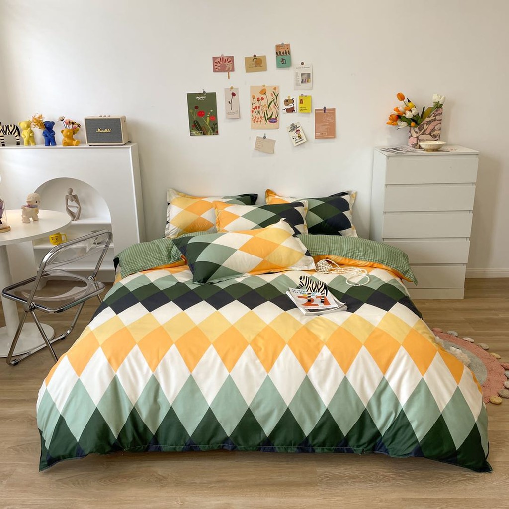 Bộ Chăn Ga Gối Cotton Nhập Emly Bedding Mẫu Sóng Xanh- Đủ Mọi Kích Thước Ga Nệm