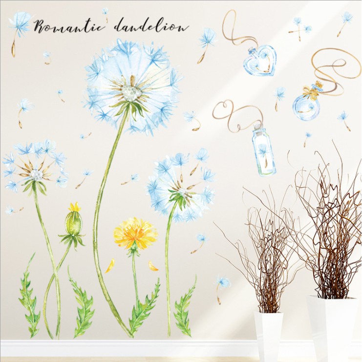 Decal dán tường trang trí nhà cửa - HOA BỒ CÔNG ANH XANH LỌ THỦY TINH