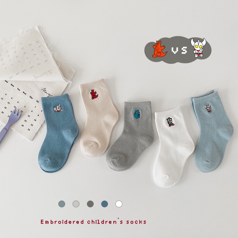 Bộ 5 đôi vớ KOKOROCARE MS-18 thêu hình Siêu Nhân Điện Quang hoạt họa vải cotton size S/M/L cho bé trai 1-8 tuổi