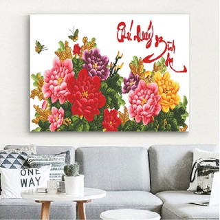 124*62CM TRANH THÊU CHỮ THẬP HOA KHAI PHÚ QUÝ TRANH CHƯA THÊU HOA MẪU ĐƠN LV3272