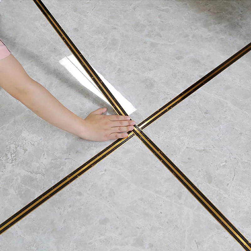 Cuộn Băng Keo Dán Viền Gạch Men / Gốm Họa Tiết Đá Cẩm Thạch Màu Đen Vàng Dài 5m Chống Ẩm Trang Trí Nhà Cửa