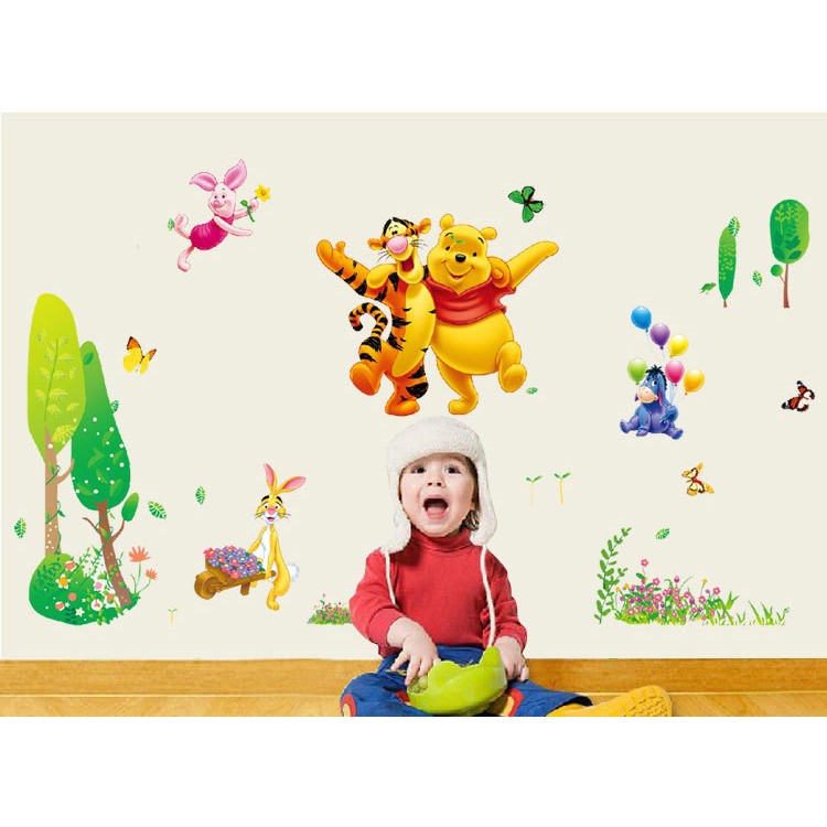 Decal dán tường mầm non [GIÁ SĨ] [FREESHIP 50K] tranh Gấu Pooh và bạn 2