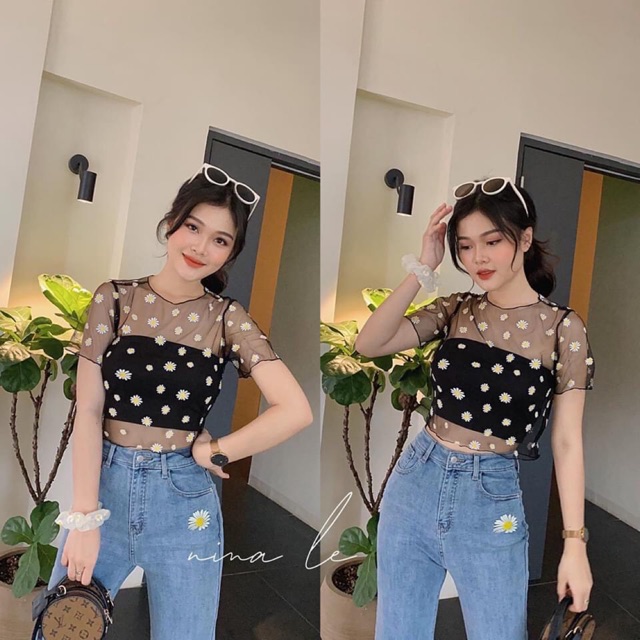 [Mã FAMAYWA giảm 10K đơn 50K] áo lưới hoa cúc tay ngắn hot hit không kèm lót