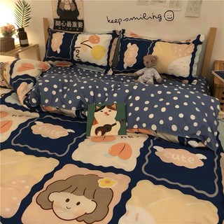 Set Chăn Ga Ô Vuông Hình Ngộ Nghĩnh Ga Bi Nền Xanh Cotton Poly Mềm Mượt Thoáng Mát (Shinbedding.shop)