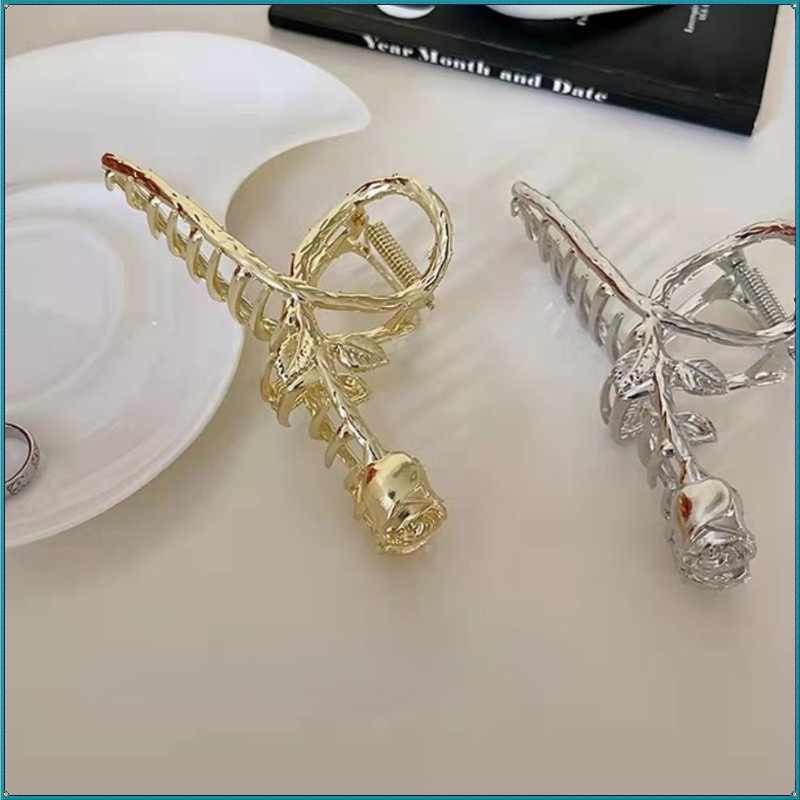 Kẹp Tóc Hình Cá Mập Phong Cách Hàn Quốc Cho Nữ   Kẹp Tóc Hình Cá Mập Đính Hoa Hồng Màu Bạc Thời Trang Hàn Quốc