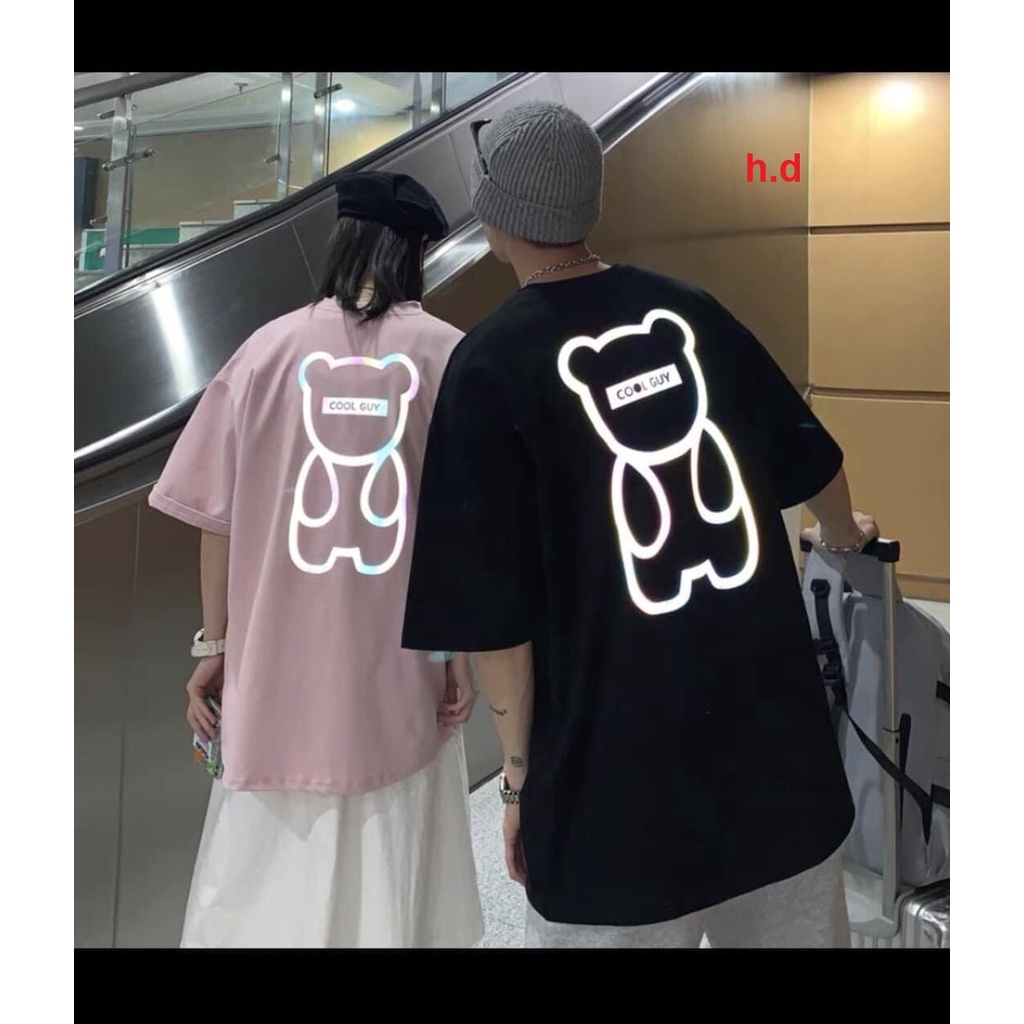 Áo thun gấu phản quang i am cool, chất cotton phom rộng, mặc đôi mặc nhóm siêu xinh nhe