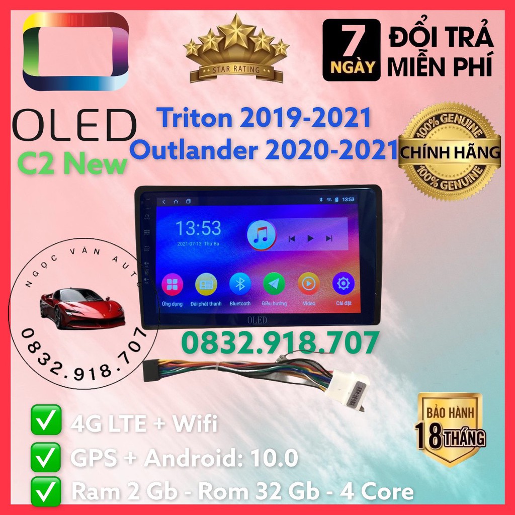 Màn hình Android OLED C2 theo xe Triton 2019 - 2021, 10 inch Kèm dưỡng và jack nguồn zin theo xe