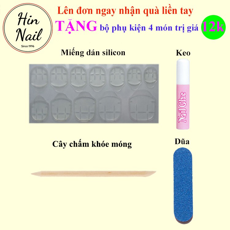 [1 bộ móng tặng kèm 4 phụ kiện keo dán + miếng silicon + dũa móng + cây tháo] 24 móng tay giả tông màu hồng đào