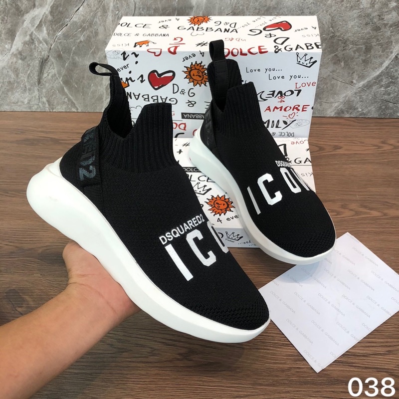 Giày sneaker nam cao cổ đế trắng len . Giầy Dsq len