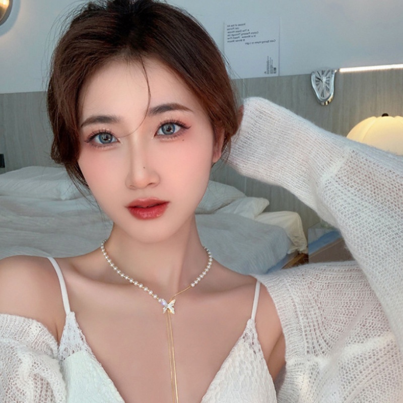 Vòng Cổ 2022 Họa Tiết Bướm Đính Đá Ngọc Trai Thời Trang Sang Trọng Cho Nữ