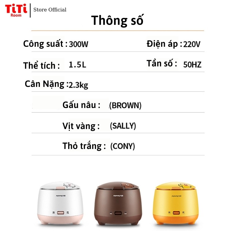 Nồi cơm điện mini đa năng Joyoung phong cách Hàn Quốc tiện lợi giá rẻ 1.5 lít phù hợp cho 2 người TiTi Room