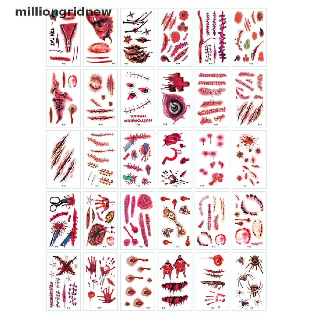 Set 30 Hình Xăm Dán Vết Thương Máu Chống Nước Phong Cách Halloween Độc Đáo
