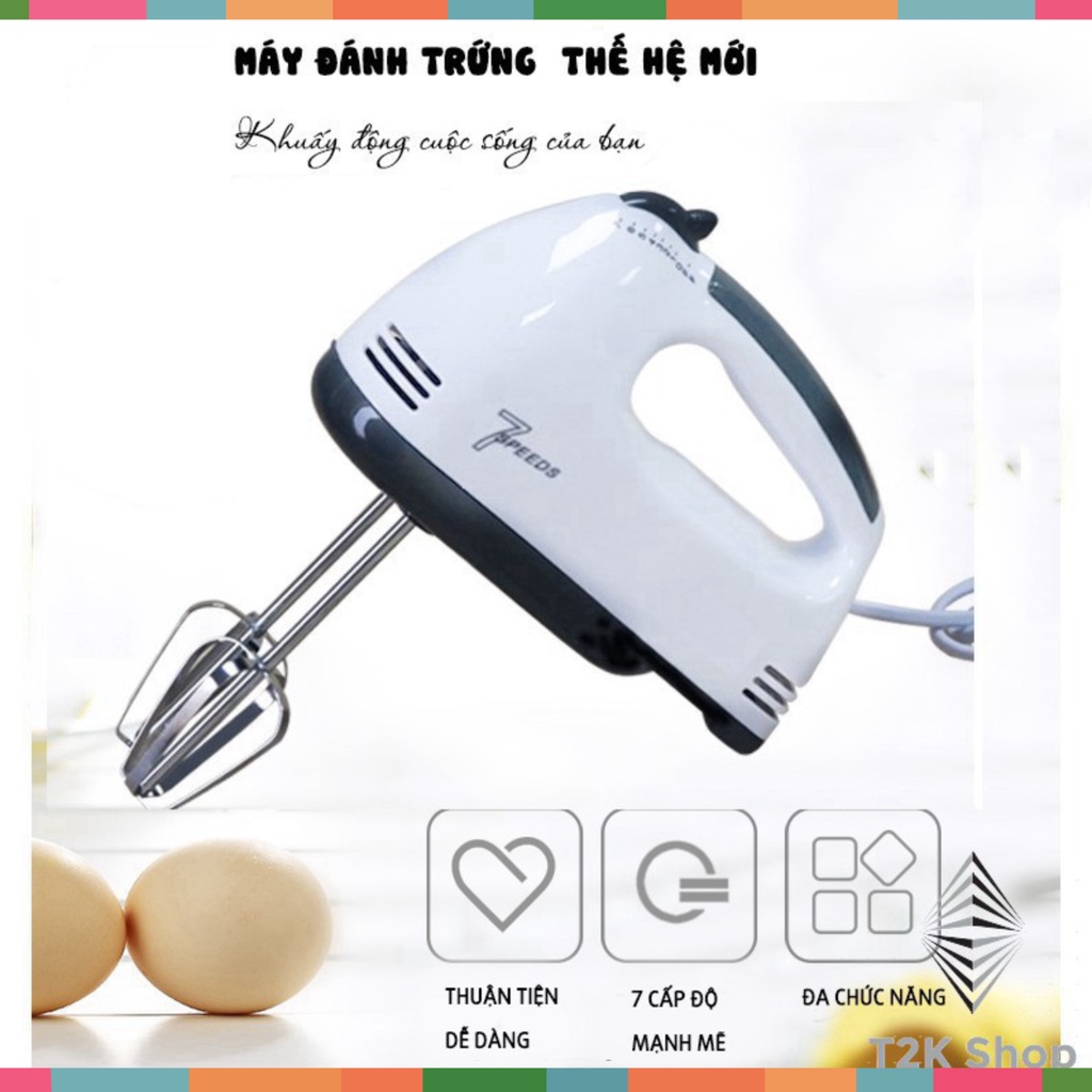 Máy Đánh Trứng,Tạo Bọt Cà Phê, Đánh Bột Làm Bánh, Cầm Tay 7 Tốc Độ Cực Mạnh, Êm Ái Công Suất 180W Bảo Hành 12 Tháng