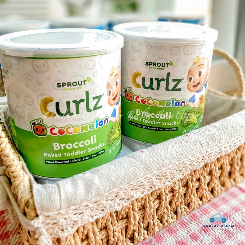 Bánh ăn dặm hữu cơ Cocomelon Sprout Organics Curlz cho bé từ 12 tháng hộp 42g vị súp lơ [HÀNG MỸ]