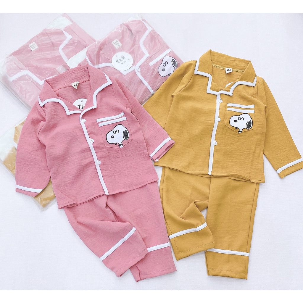 Bộ dài Pijama đũi chất mềm mát in hình snoopy đáng yêu cho bé ảnh thật RIo chụp hàng có sẵn kèm video