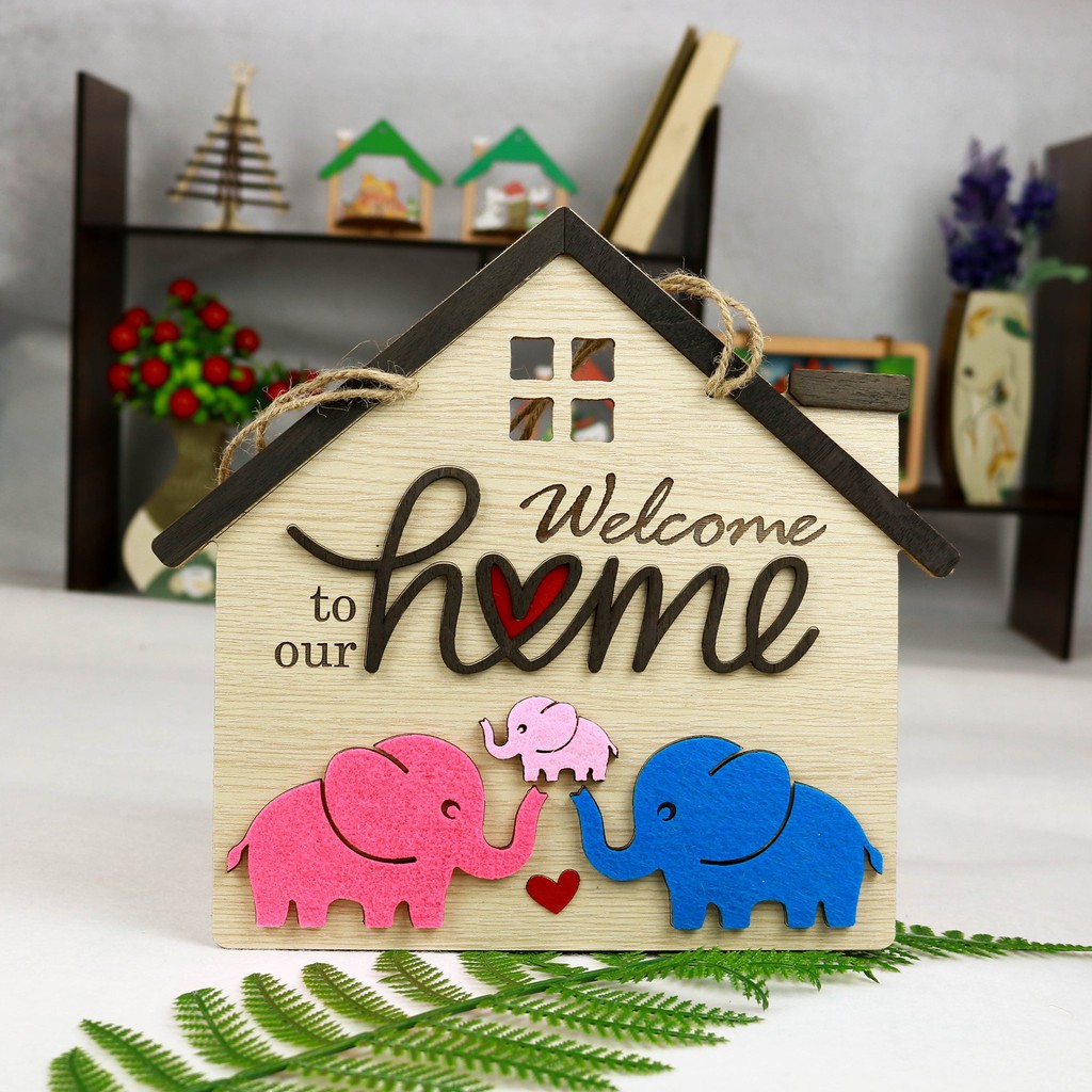 Biển bảng gỗ decor WELCOME HOME VOI - trang trí gia đình - trang trí phòng ngủ - văn phòng làm việc( tặng kèm móc treo)