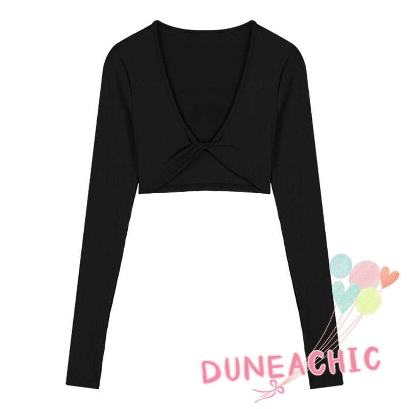 DUNEA Áo thun croptop tay dài phong cách quyến rũ cho nữ