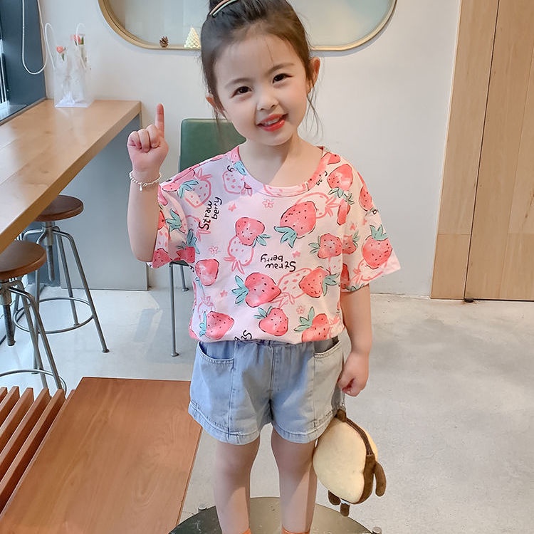 Áo Thun Ngắn Tay Dáng Rộng In Hình Trái Cây Thời Trang Mùa Hè Hàn Quốc Mới