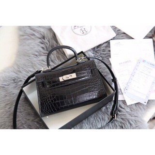 Hm kelly da rắn size mini khoá bạc