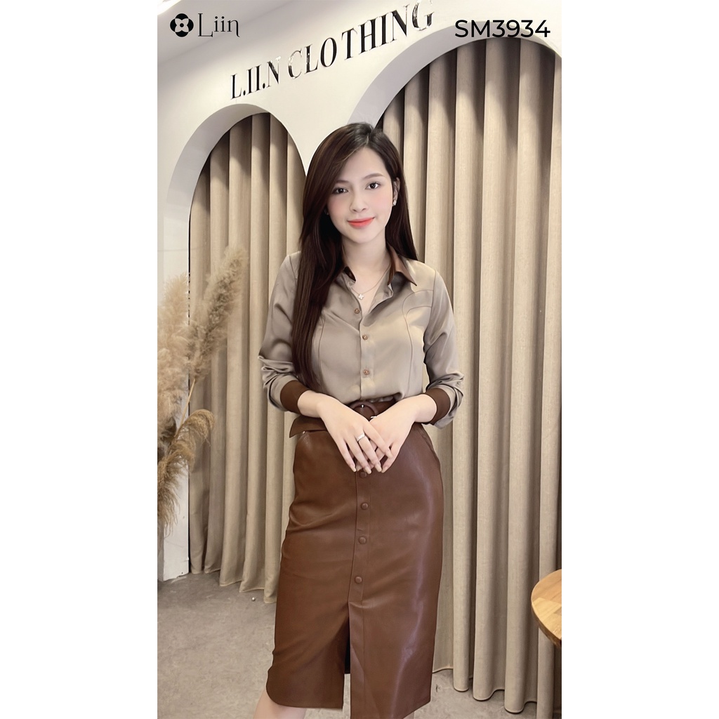 Áo sơ mi dài tay chất vải lụa ngọc trai nâu kiểu dáng trẻ trung, thời thượng Liin Clothing SM3934