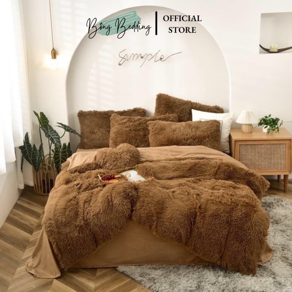 Bộ Chăn Ga Gối Nỉ Lông Tim HIN BEDDING Cao Cấp Tặng Kèm Gối Tim Hàng Có Sẵn Miễn Phí Bo Chun