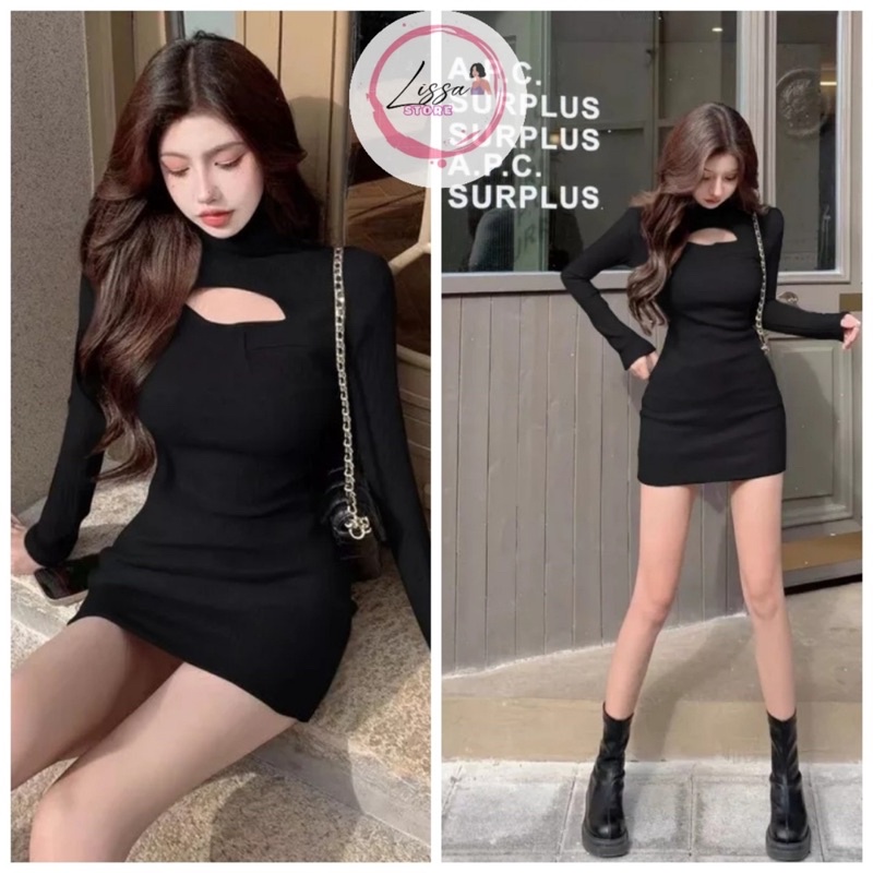 Đầm body đầm ôm ngắn khoét ngực tay dài sexy cá tính (Giá sỉ) Lissa
