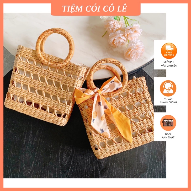 Túi xách cói lục bình hàng rào xinh xắn size 23cm - Tiệm Cói Cô Lê