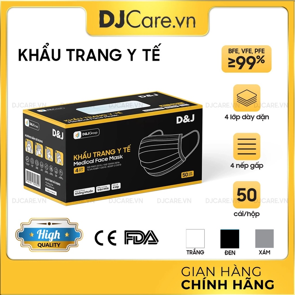 Khẩu trang y tế 4 lớp D&amp;J (50 cái/ hộp) KTYT - HÀNG CAO CẤP FAMAPRO - BẢO VỆ HÔ HẤP - DJ - D&amp;J CARE