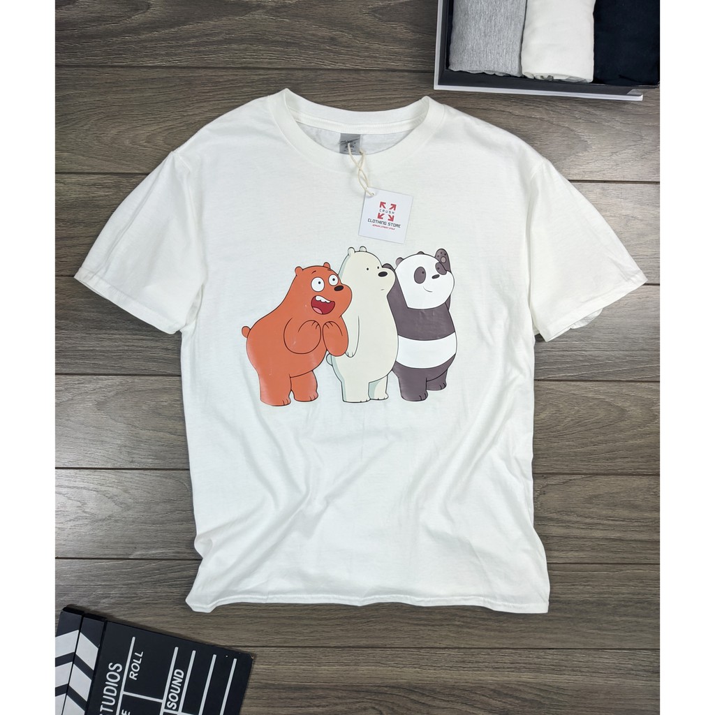 Áo thun hoạt hình 3 con gấu (we are bears)  form suông rộng kiểu dáng street style 3 màu đen, trắng, ghi