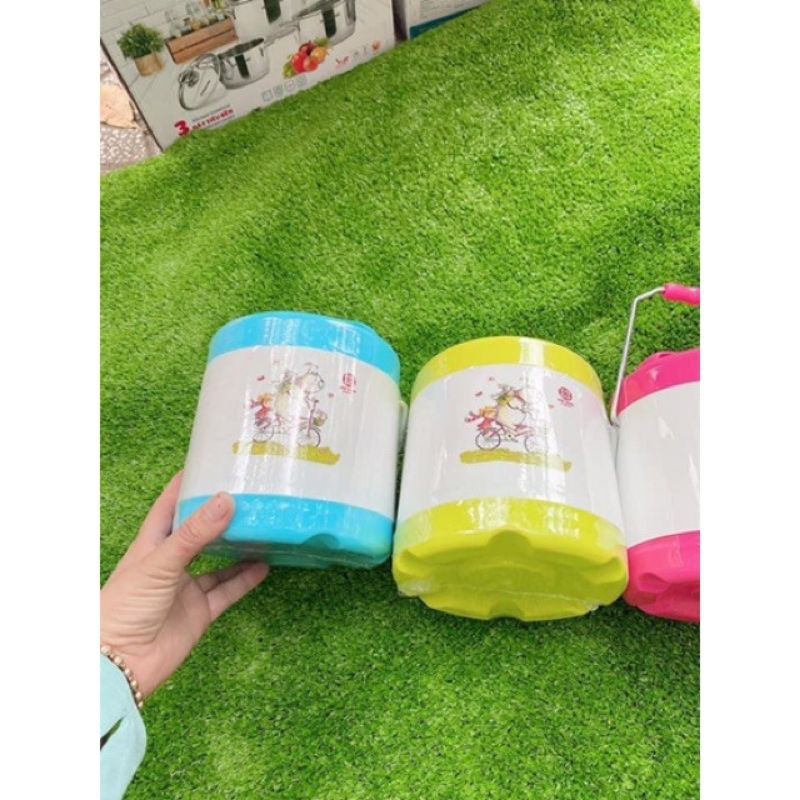 Cặp lồng ủ, camen giữ nhiệt 2 ngăn lõi inox chống nóng ngoài