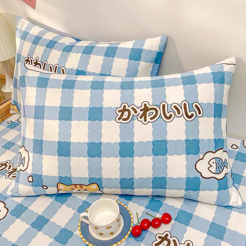 Ga gối cotton 100% gồm ga giường và 2 vỏ gối mềm mịn thoáng mát