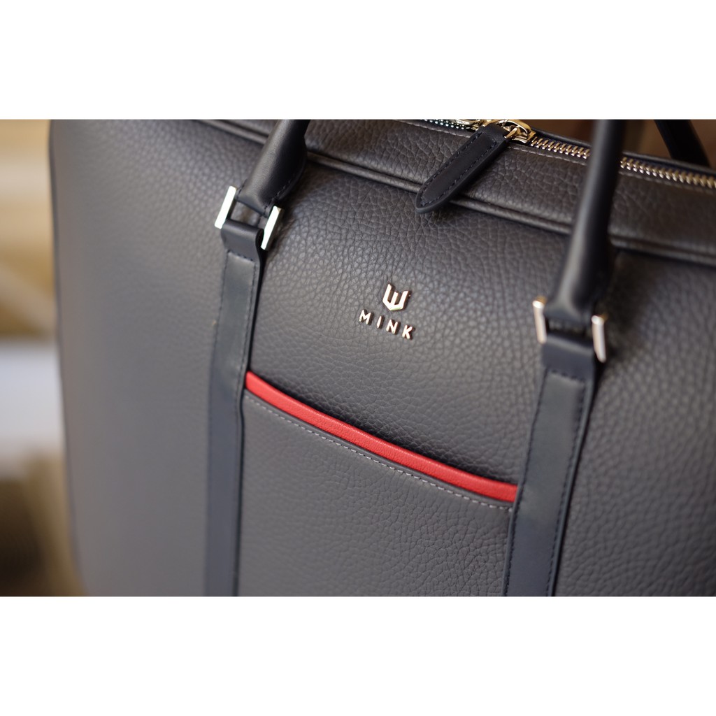 LEO briefcase- Cặp laptop MINK da bò thật nguyên tấm lớp 1 cao cấp màu xanh navy IS85-71