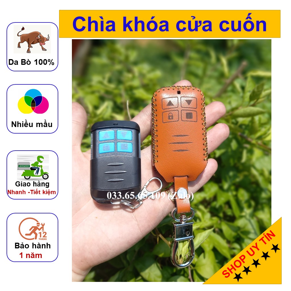 Bao da chìa khóa cửa cuốn, chìa remote cho austdoor bằng da bò 100%  kèm tặng móc khóa, khắc tên miễn phí