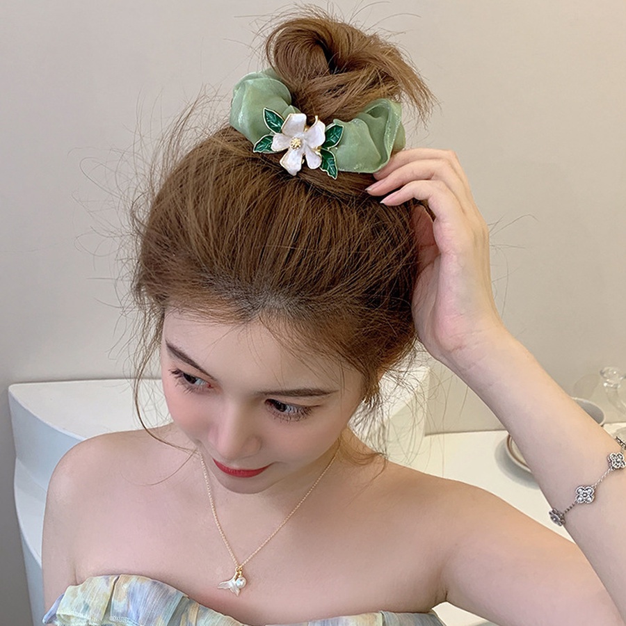Dây Buộc Tóc Cao Su Co Giãn Bọc Vải Chiffon In Hoa Kiểu Hàn Quốc Cho Nữ
