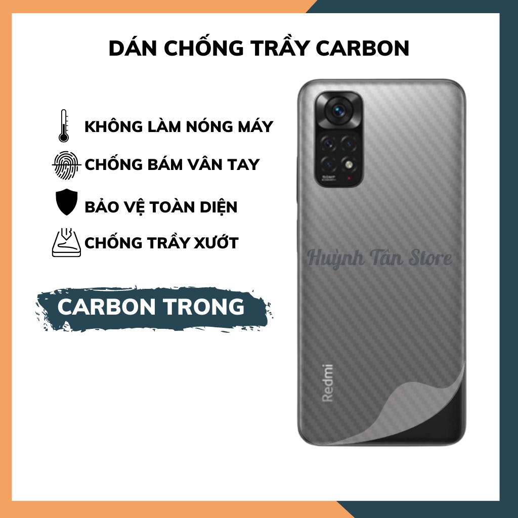 Dán decal carbon mặt sau Xiaomi Redmi Note 11 4G bản TGDĐ chống trầy mặt lưng,chống vân tay